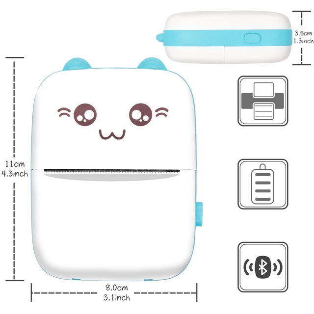 Termální tiskárna Drukuś se 6 rolemi termopapíru pro děti Modrá