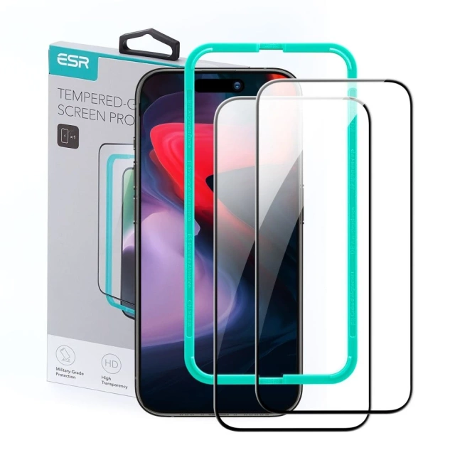 ESR Tempered Glass 2-Pack for Apple iPhone 15 Pro Black