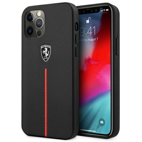 Чохол для телефону Ferrari iPhone 12 Pro Max чорний/чорний жорсткий чохол Off Track Leather Nylon Stripe