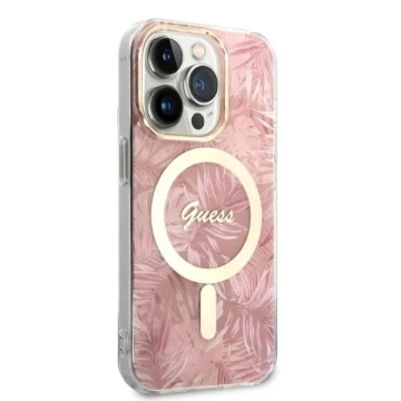Zestaw Guess GUBPP14XHJEACSP Case Charger iPhone 14 Pro Max 6,7" różowy/růžový pevný obal MagSafe Jungle