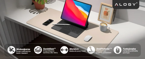 Schreibtischunterlage 80 × 40 cm – rutschfeste Schutzmatte aus elegantem PU-Kunstleder, für Maus und Tastatur, stilvoll und langlebig – Alogy WorkMat™ Beige