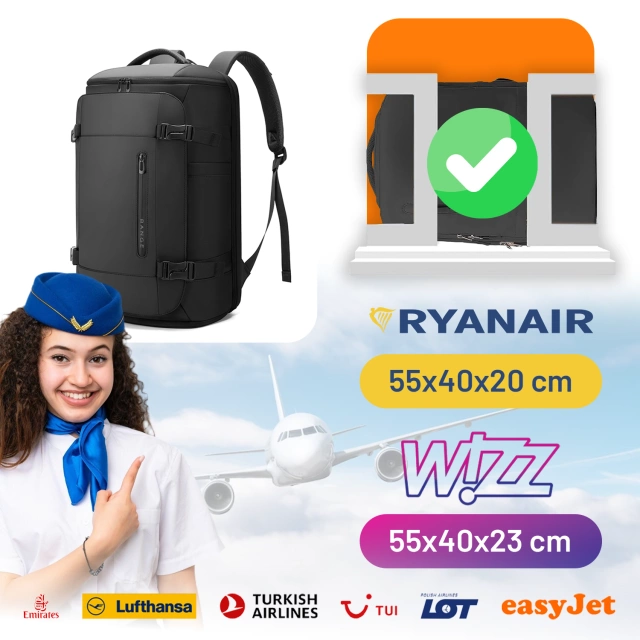 Водонепроникний рюкзак Bange для ноутбука 15.6", city traveler, 45х30х16 см, для роботи, літака, чоловічий, жіночий, з USB портом Чорний