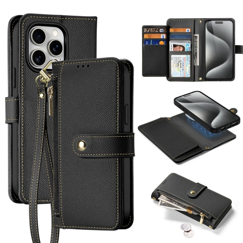 iPhone 15 Pro Max Dux Ducis Lawa Wallet Mag Leather Case Black