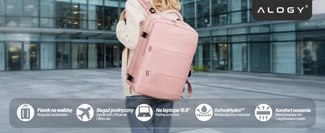 Women's Laptop Backpack Travel Suitcase Luggage for Plane Work School 45x30x20cm Alogy Pink
