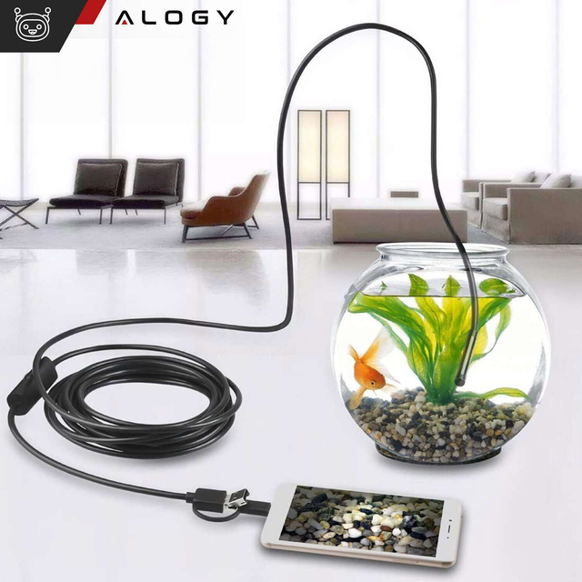 Alogy Duo Cam 1920 Full HD Lightning endoskopická inspekční kamera pro iPhone, USB-C, micro USB 3m 8mm černá