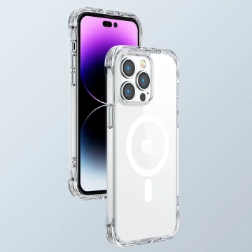 Joyroom Magnetic Defender Magnetic Case For iPhone 14 Plus Armor Cover With Hooks Stand Transparent (MagSafe Compatible)