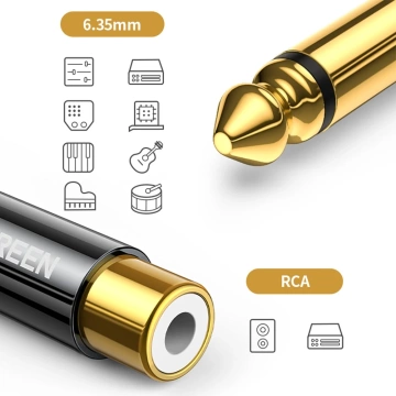 UGREEN adaptér 6,35 mm jack (samec) na RCA (samica) zlatý (AV169 80731)