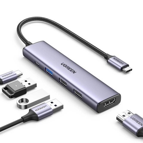 Адаптер Ugreen CM478 USB-C на HDMI / USB-A 3.0 / 2x USB 2.0 / PD, сірий