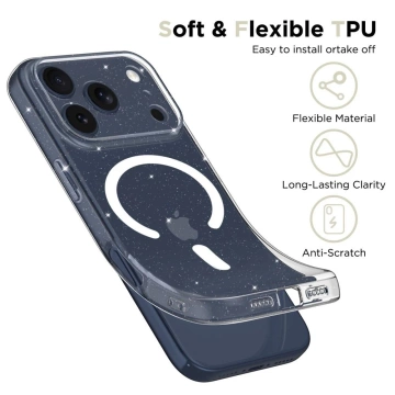 Etui Tech-Protect FlexAir MagSafe do iPhone 17 Pro Max, przezroczysto-brokatowe