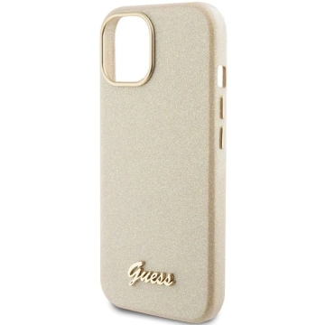 Etui Guess GUHCP15SPMGMCSD pre iPhone 15 6,1" zlatý/svetlo zlatý pevný obal Glitter Glossy Script