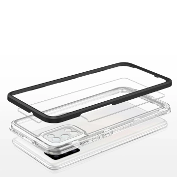Clear 3in1 case for Samsung Galaxy A03s (166) gel cover with frame black