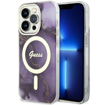 Built on Guess Phone GUHMP14LHTMRSU for Apple iPhone 14 Pro 6.1" Purple/Purple Hardcase Golden Marble MagSafe