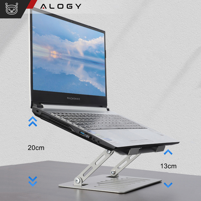 Uchwyt na laptop Macbook tablet 17" stojak podstawka składany regulowany aluminiowy na biurko 25 x 21.5cm Alogy Srebrny