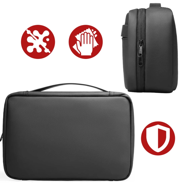 Mark Ryden Men's and Women's Travel Toiletry Bag, 3.9L Capacity, 4 Compartments with Hook, YKK Zipper, PU Oxford Material - Black