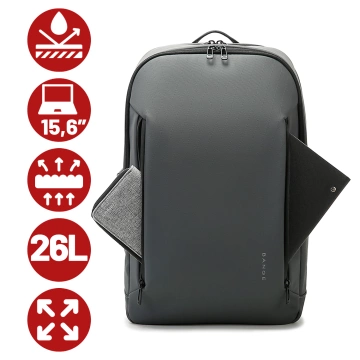 Voděodolný batoh Bange 26L pro notebooky do 15,6" – prostorný a pohodlný, odolný a prodyšný, do města i na cesty, do práce i do letadla, unisex – šedý