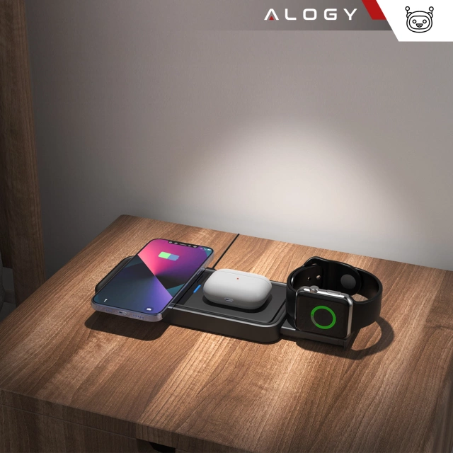 Bezdrátová indukční nabíječka Qi QC 3.0 3v1 Rychlá pro Apple iPhone Airpods Watch Nabíjecí stanice 15W černá