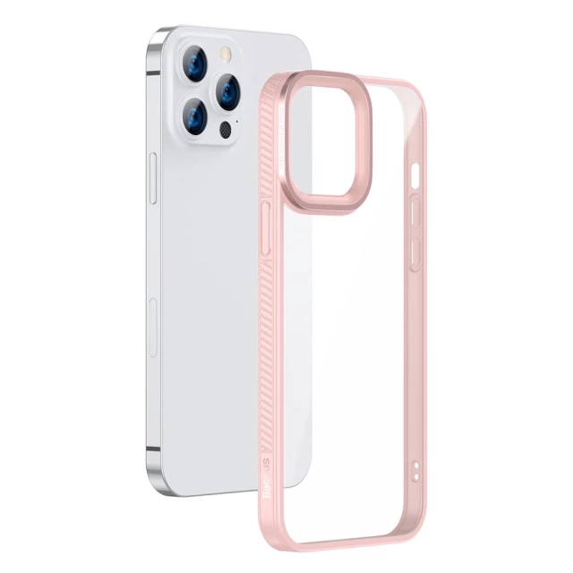 Baseus Crystal Phone Case pancerne etui do iPhone 13 Pro z żelową ramką różowy (ARJT001004)