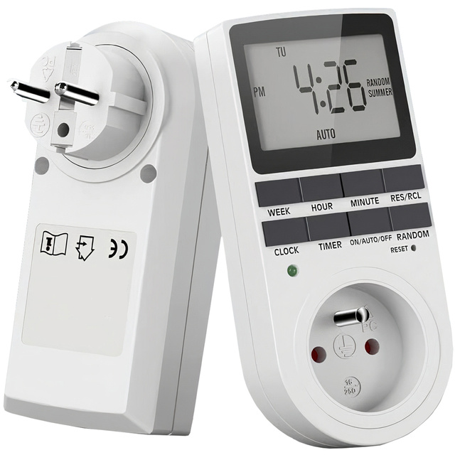 Timer on/off switch Energy saving LCD timer for EU socket white