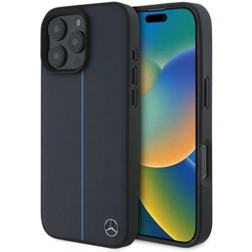 Pevné puzdro Mercedes iPhone 16 Pro Max 6,9" MB Blue Line Leather MagSafe Granatowy