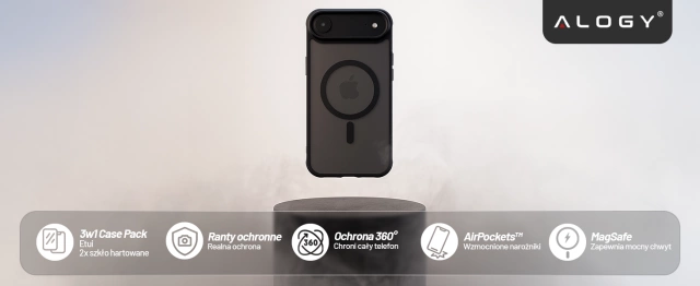 Alogy 3v1 Case Pack™ – čierne hybridné puzdro MagSafe s 2 ochrannými sklami z tvrdeného skla pre Apple iPhone 17 Air