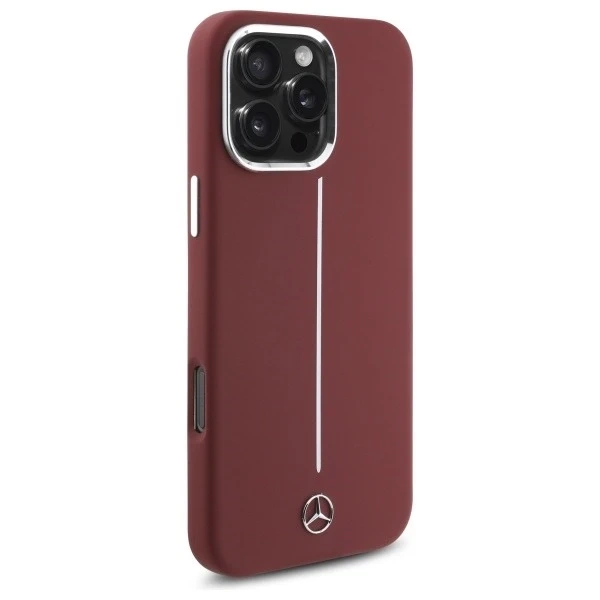 Mercedes-Hülle für iPhone 16 Pro Max 6,9 Zoll, rotes Hardcase, Silikon, weißer Streifen, MagSafe