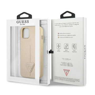 Etui Guess GUHCP13SPSATLE do Apple iPhone 13 Mini 5,4" béžové/béžové pevné pouzdro SaffianoTriangle Logo