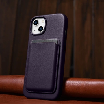 iCarer Case Leather Genuine Leather Phone Case for iPhone 14 Plus Dark Purple (MagSafe Compatible)