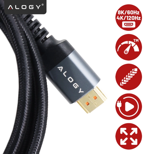 Kábel HDMI 2.1 Alogy 2m 8K PREMIUM ULTRA High Speed 60Hz 48GBps Czarny