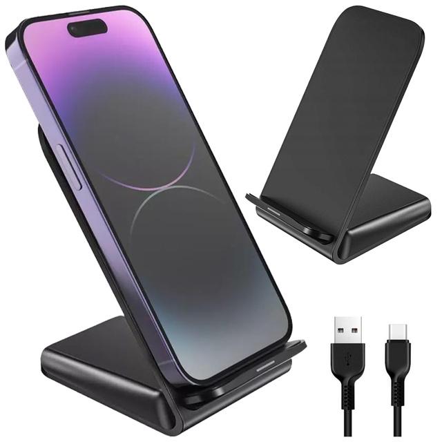 Induktives Ladegerät Qi Wireless Charger 15W Telefonständer Schwarz