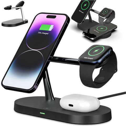 Qi Mag Safe 15W індуктивний зарядний пристрій для iPhone Apple Watch AirPods Wireless 5in1 Docking station Black