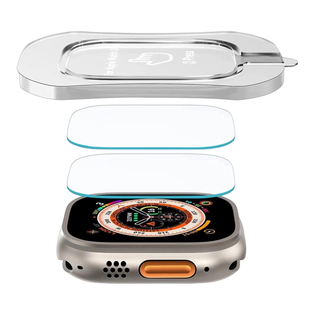 Gehärtetes Glas für Apple Watch Ultra 2 / Ultra 49 mm Displayschutz Alogy Protector 9H mit Positionierungsrahmen