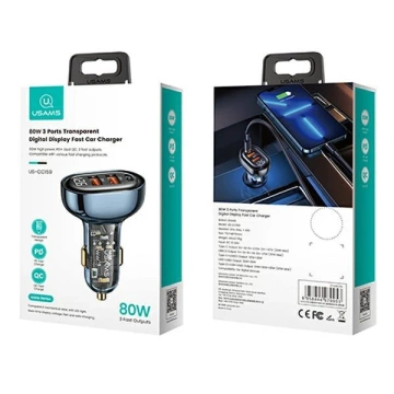 USAMS Car charger 2xUSB 1xUSB-C 80W Fast Charge blue/blue CC159CC02 (US-CC159)