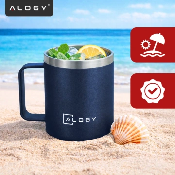 Thermal mug 420ml with handle lid for coffee tea steel cold and warm drinks Alogy navy blue