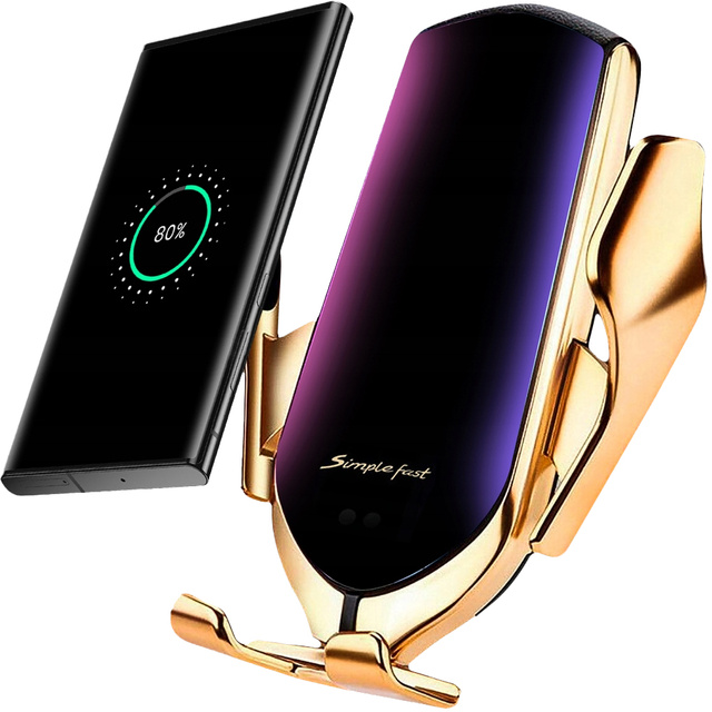 Автомобільний тримач Alogy R2 Qi індукційний зарядний пристрій для автомобіля для решітки Gold 10W