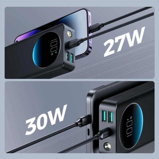 Powerbanka Joyroom JR-PBF02 20000mAh 30W PD svietidlo USB-C / USB-A - čierna