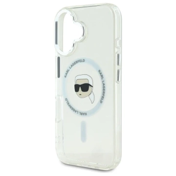 Karl Lagerfeld Hülle für iPhone 16 Plus 6,7" IML Metal Karl Head MagSafe Weiß