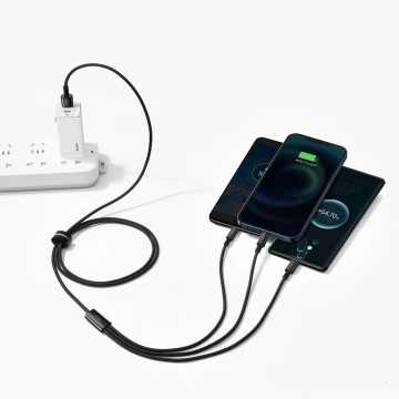 Baseus Tungsten 3v1 kábel USB - USB typu C / Lightning / micro USB 3,5 A 1,5 m čierny (CAMLTWJ-01)