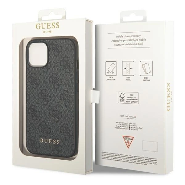 Guess Do iPhone 14 6.1" Szary/Grey Hard Case 4G Metal Gold Logo