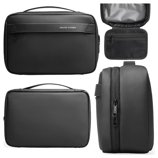 Mark Ryden Men's and Women's Travel Toiletry Bag, 3.9L Capacity, 4 Compartments with Hook, YKK Zipper, PU Oxford Material - Black