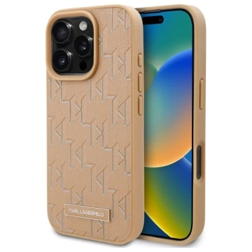 Puzdro Karl Lagerfeld pre iPhone 16 Pro 6,3" béžové pevné puzdro MagSafe kožené monogramové kovové logo