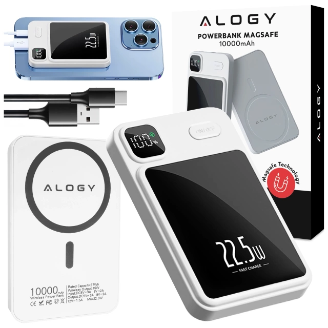 PowerBank Alogy MagCharge 22,5W PD20W PowerDelivery rychlé nabíjení 10000mAh bezdrátové pro MagSafe White