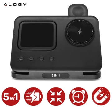 WIRELESS FAST CHARGING STATION 5-in-1 LED CLOCK 15W USB-C to MagSafe for Apple iPhone Watch AirPods with clock and hygrometer Black