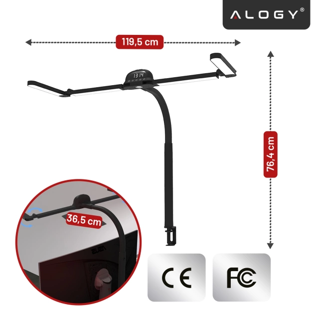Lampa Biurkowa LED RGB do Monitora ze Składaną Konstrukcją, Regulowaną Jasnością i Pełnym Spektrum Światła, z Mocowaniem do Blatu, Ochrona Oczu, Alogy VisionBar™ – Czarna