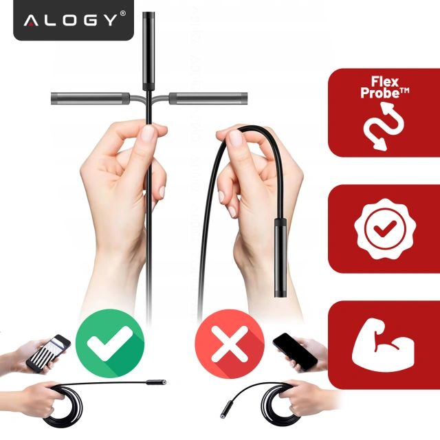 Alogy Duo Cam 1920 Full HD Lightning endoscope inspection camera for iPhone, USB-C, micro USB 3m 8mm black