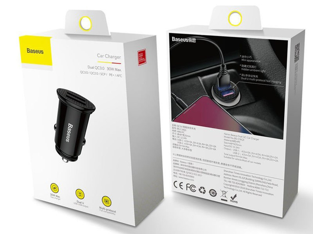 Baseus Dual Quick QC 3.0 2x USB 30W car charger black