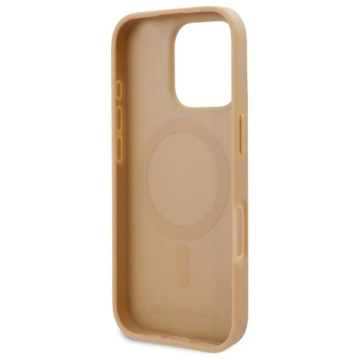Puzdro Karl Lagerfeld pre iPhone 16 Pro 6,3" béžové pevné puzdro MagSafe kožené monogramové kovové logo