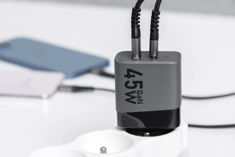Зарядний пристрій Forcell GaN 45 Вт USB-C USB-A PD QC SFC, сірий