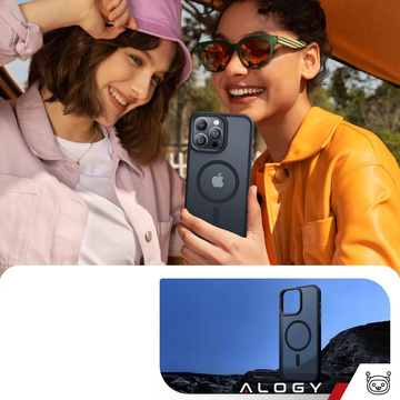 Чохол для iPhone 15 Pro MagSafe Matt Case Cover Matte Alogy Ring Armored Phone Case Black Glass