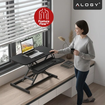 Standing desk with pneumatic lift 60×80 cm - height adjustment 11–51 cm, two-level, foldable, ideal for home office - Alogy LiftDesk™ Black