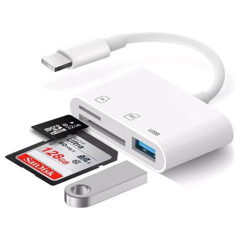 USB adaptér čtečky karet Alogy SD TF s Lightning konektorem pro Apple iPhone iPad White